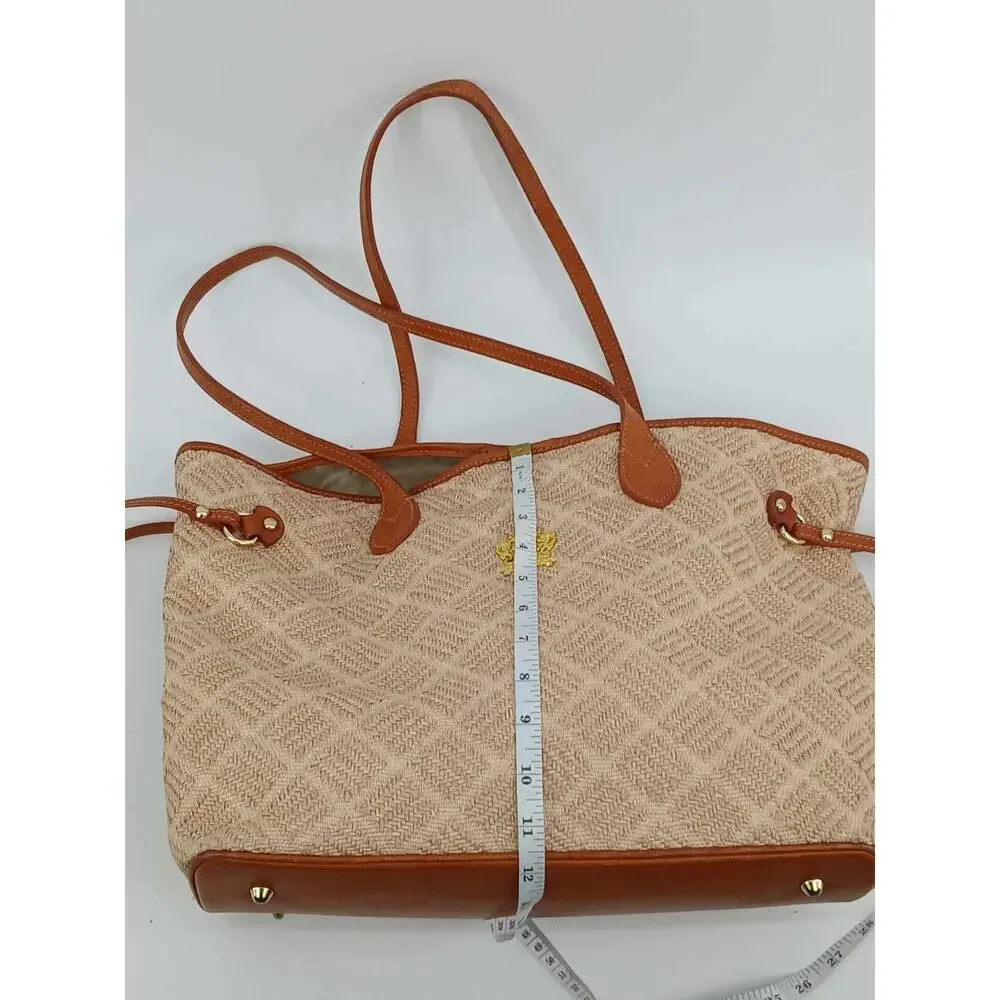 Raffia and leather tote bag, Pratesi Firenze